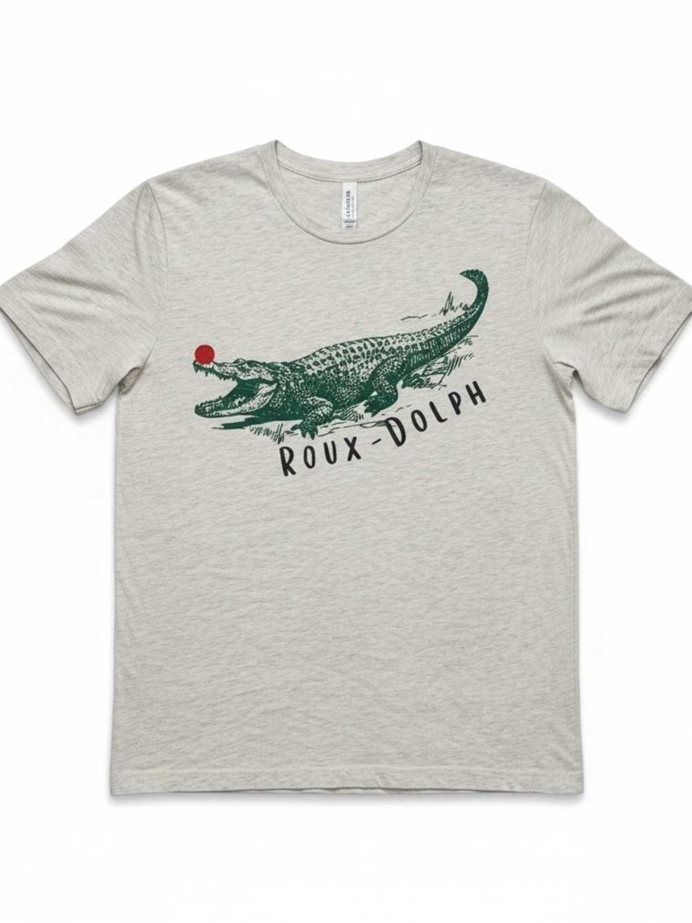 NWOT ROUX-DOLPH Cajun Christmas Alligator Size L Heather Gray Short Sleeve Tee